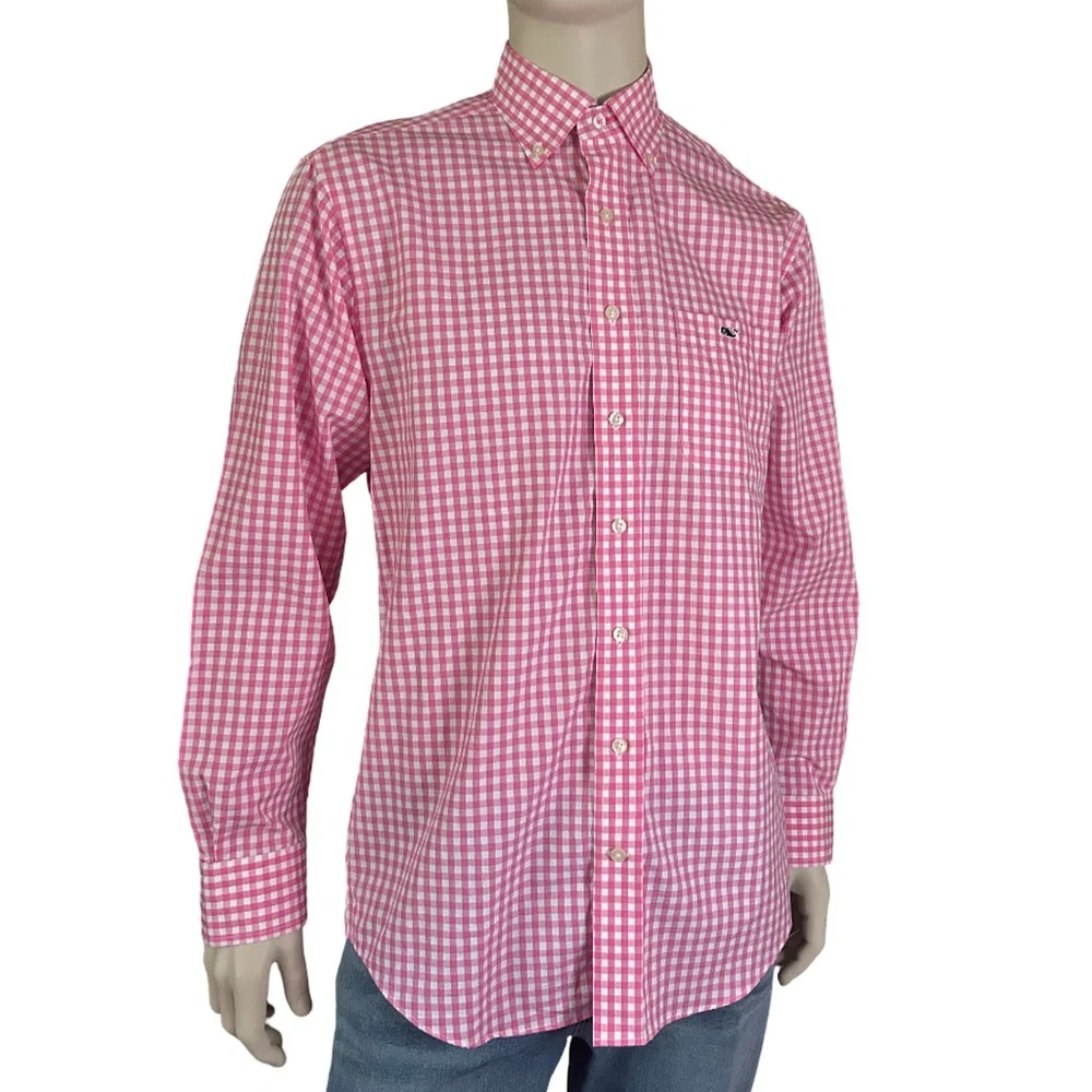 Vineyard Vines Classic Fit Tucker Shirt 100% Cotton Pink Gingham Check NWOT - Picture 2 of 13